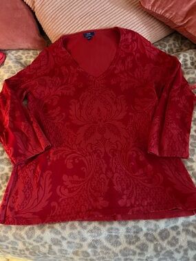 Y2K TABI Textured Damask‑Style Top | 3/4 Sleeves | M